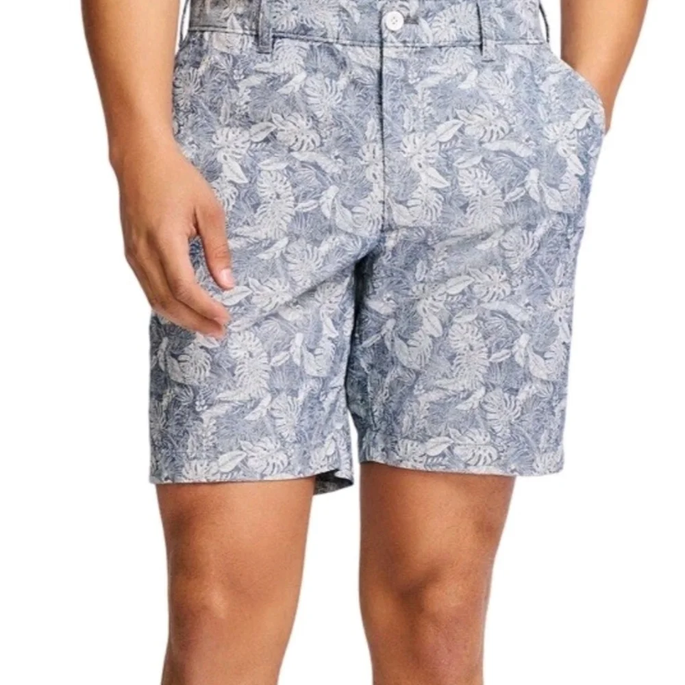 Gray And Blue  Leaf Print Pants